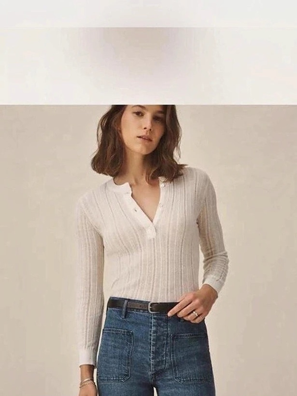 Buck Mason Keepsake Pointelle Henley Long Sleeve Top White Medium